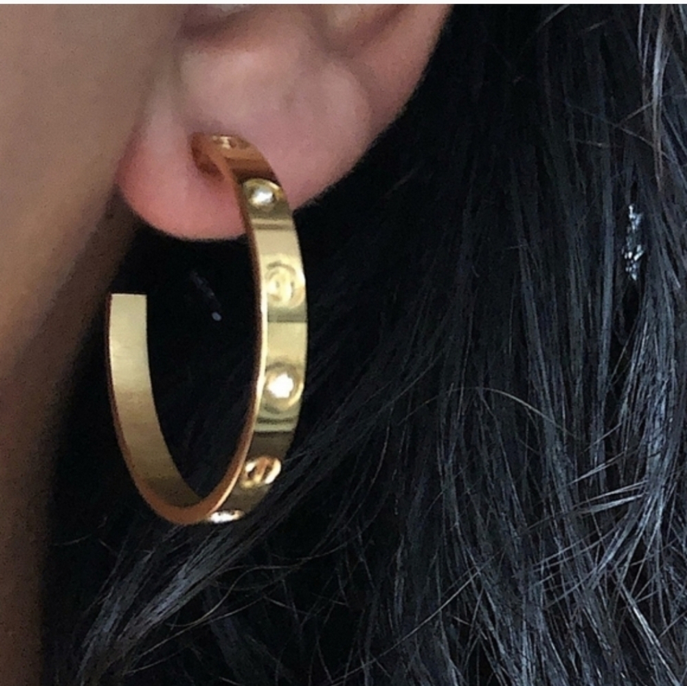 Luxury 18k Gold Plated Love Screw Zircon Crystal Hoop Earrings - Picture 6 of 7